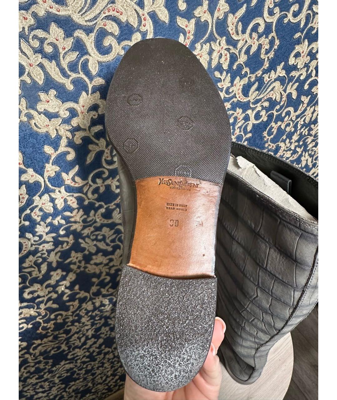 SAINT LAURENT Серые кожаные сапоги, фото 7