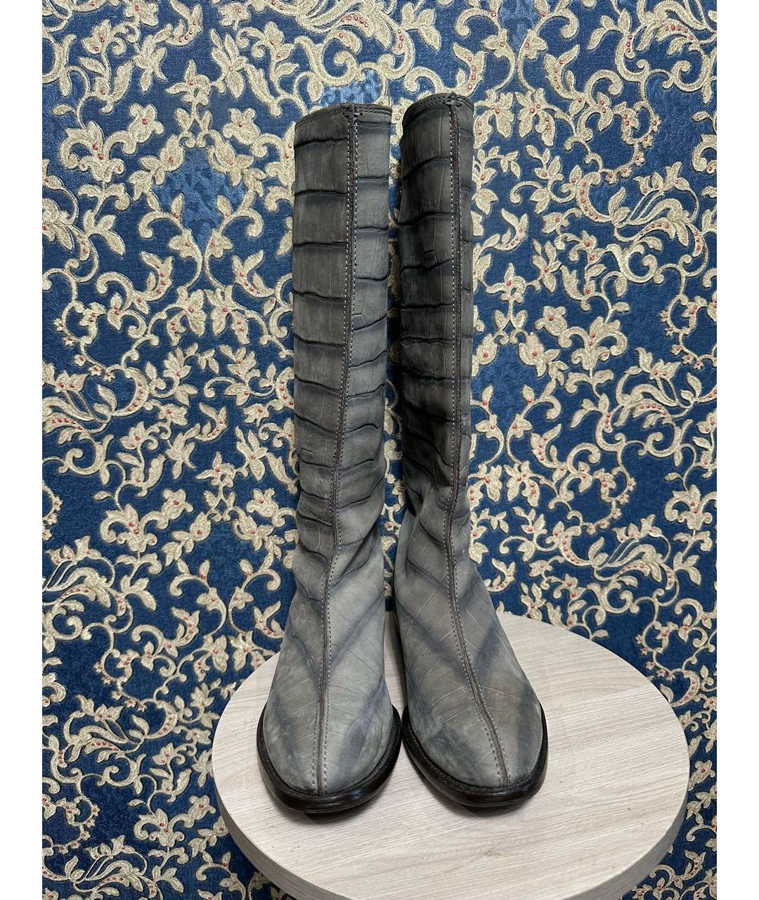 SAINT LAURENT Серые кожаные сапоги, фото 2