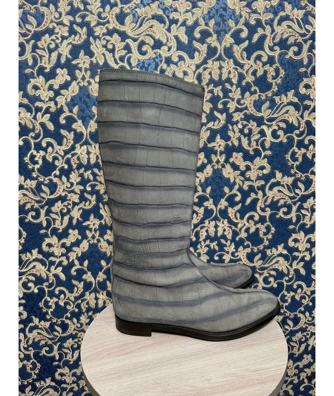 SAINT LAURENT Серые кожаные сапоги, фото 9