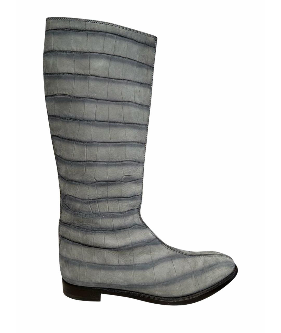 SAINT LAURENT Серые кожаные сапоги, фото 1
