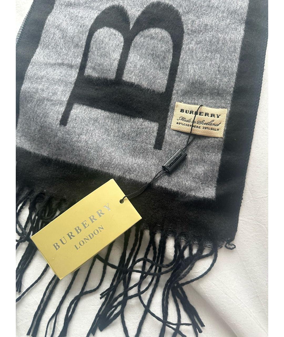 BURBERRY Серый кашемировый шарф, фото 3