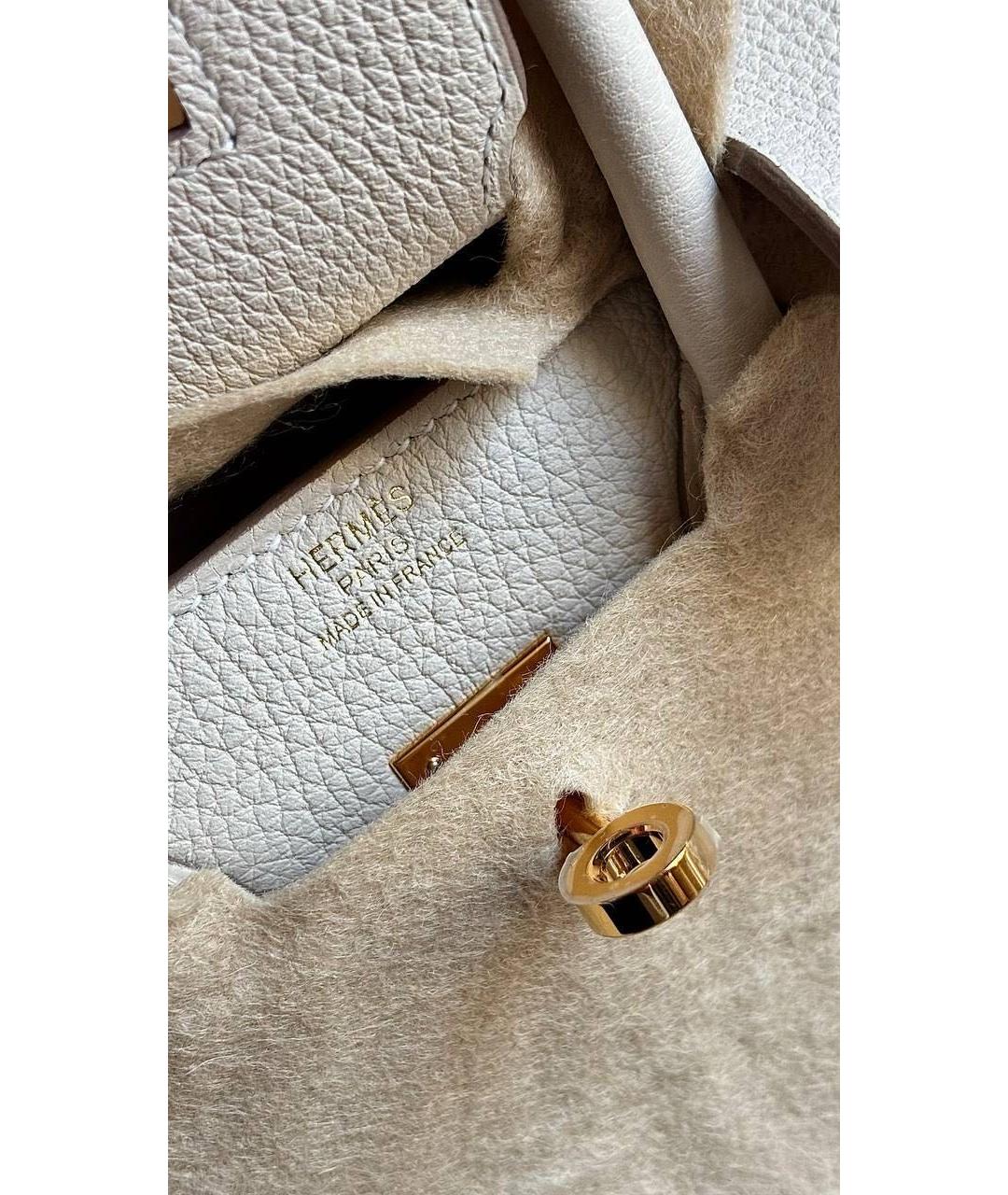 HERMES Бежевая кожаная сумка с короткими ручками, фото 3