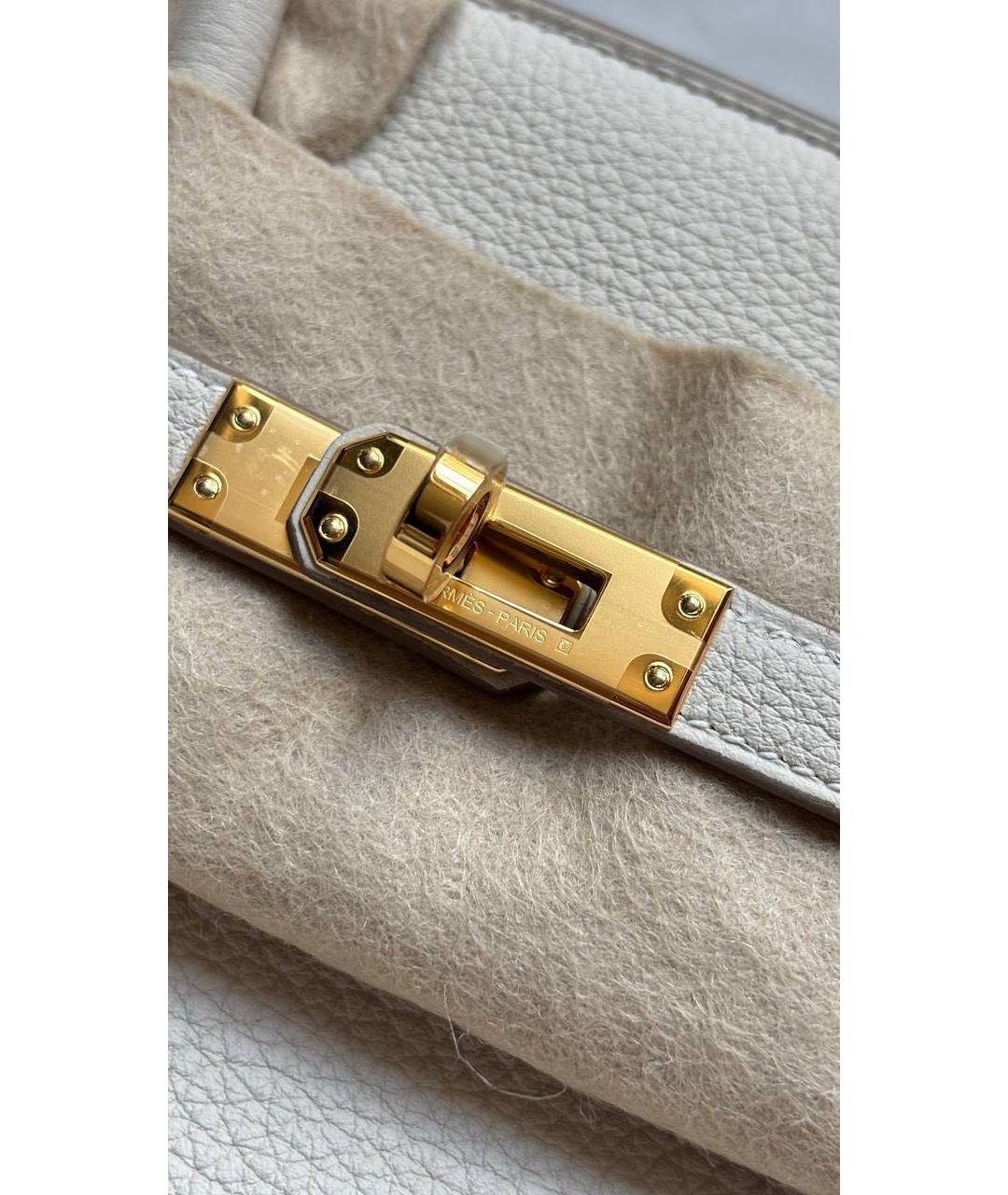 HERMES Бежевая кожаная сумка с короткими ручками, фото 4