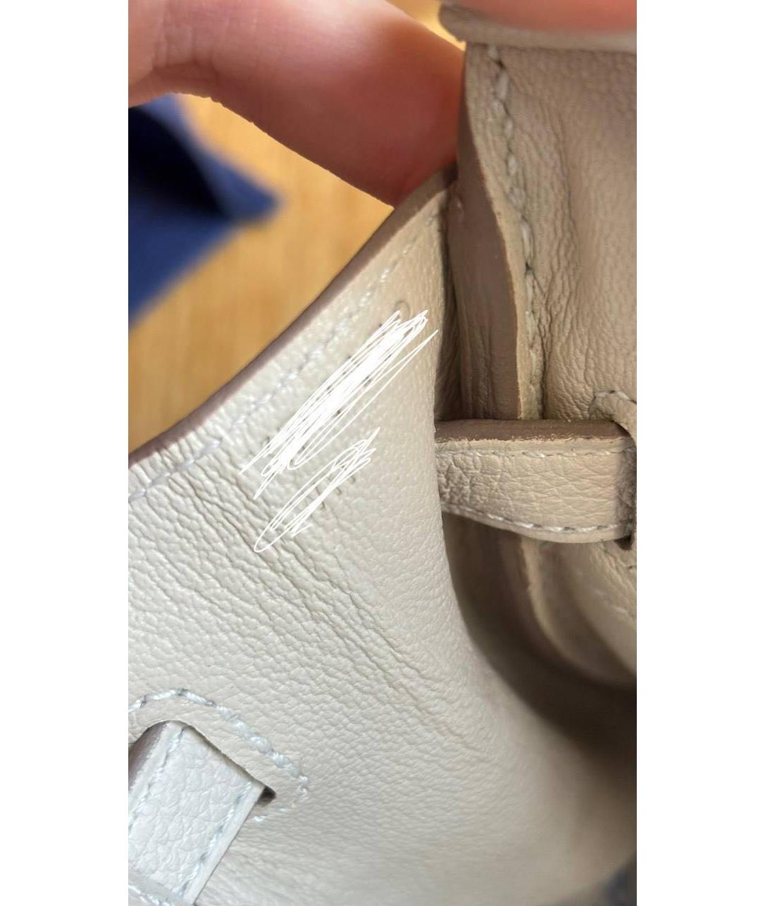 HERMES Бежевая кожаная сумка с короткими ручками, фото 6
