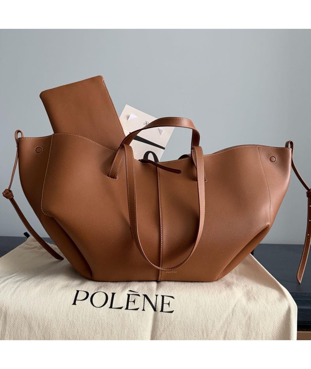 POLENE Коричневая кожаная сумка тоут, фото 3
