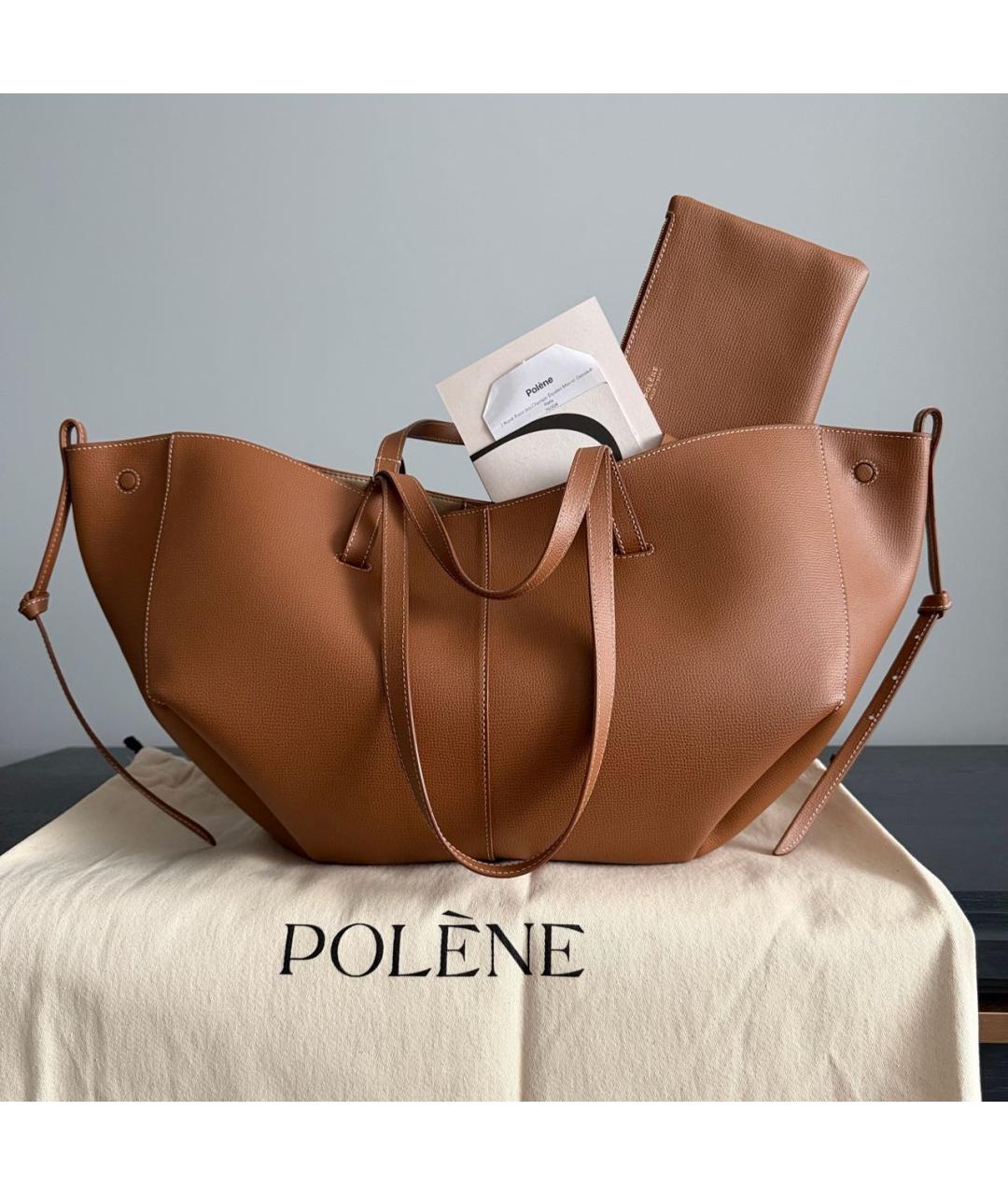 POLENE Коричневая кожаная сумка тоут, фото 9