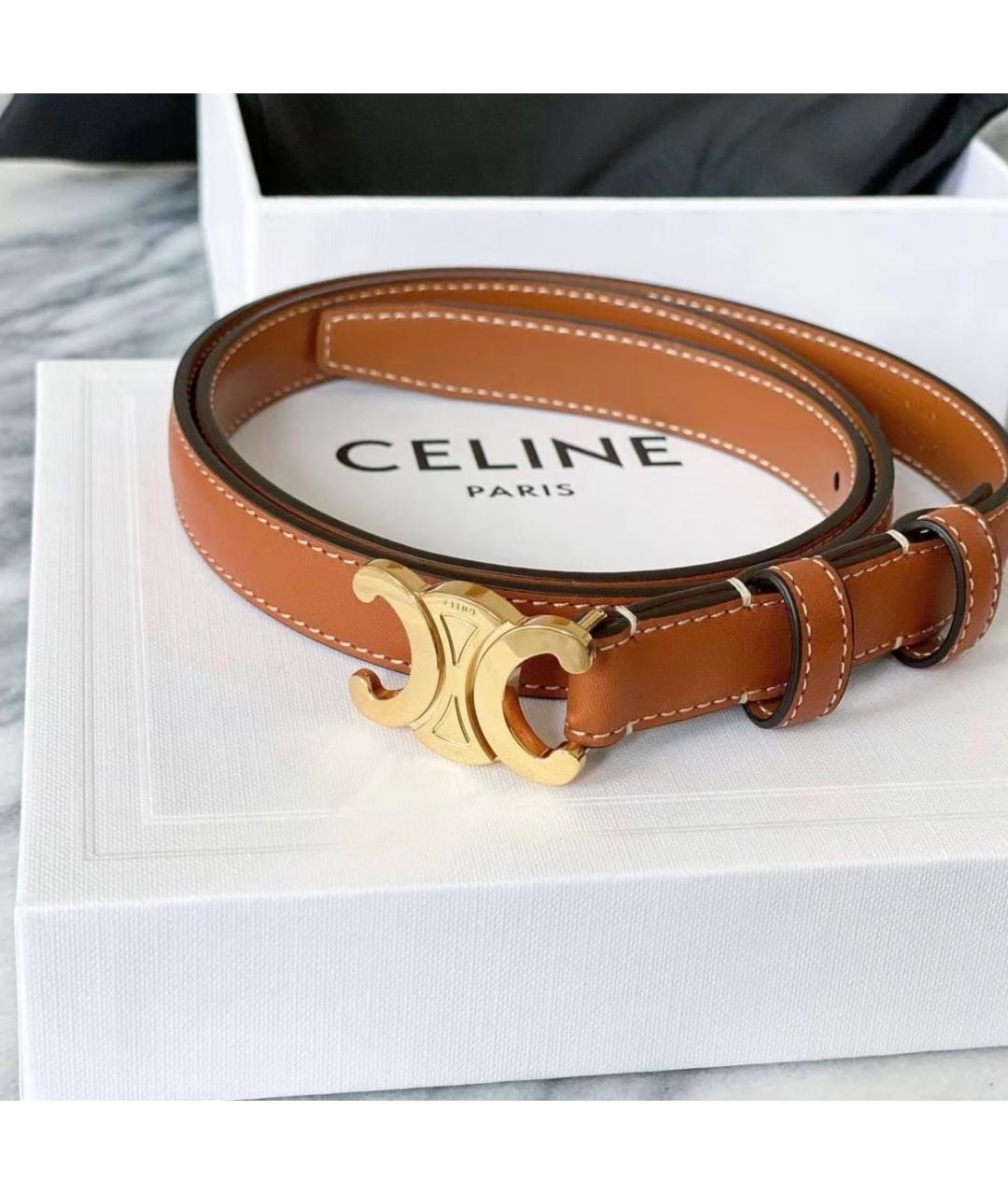 CELINE Коричневый кожаный ремень, фото 4