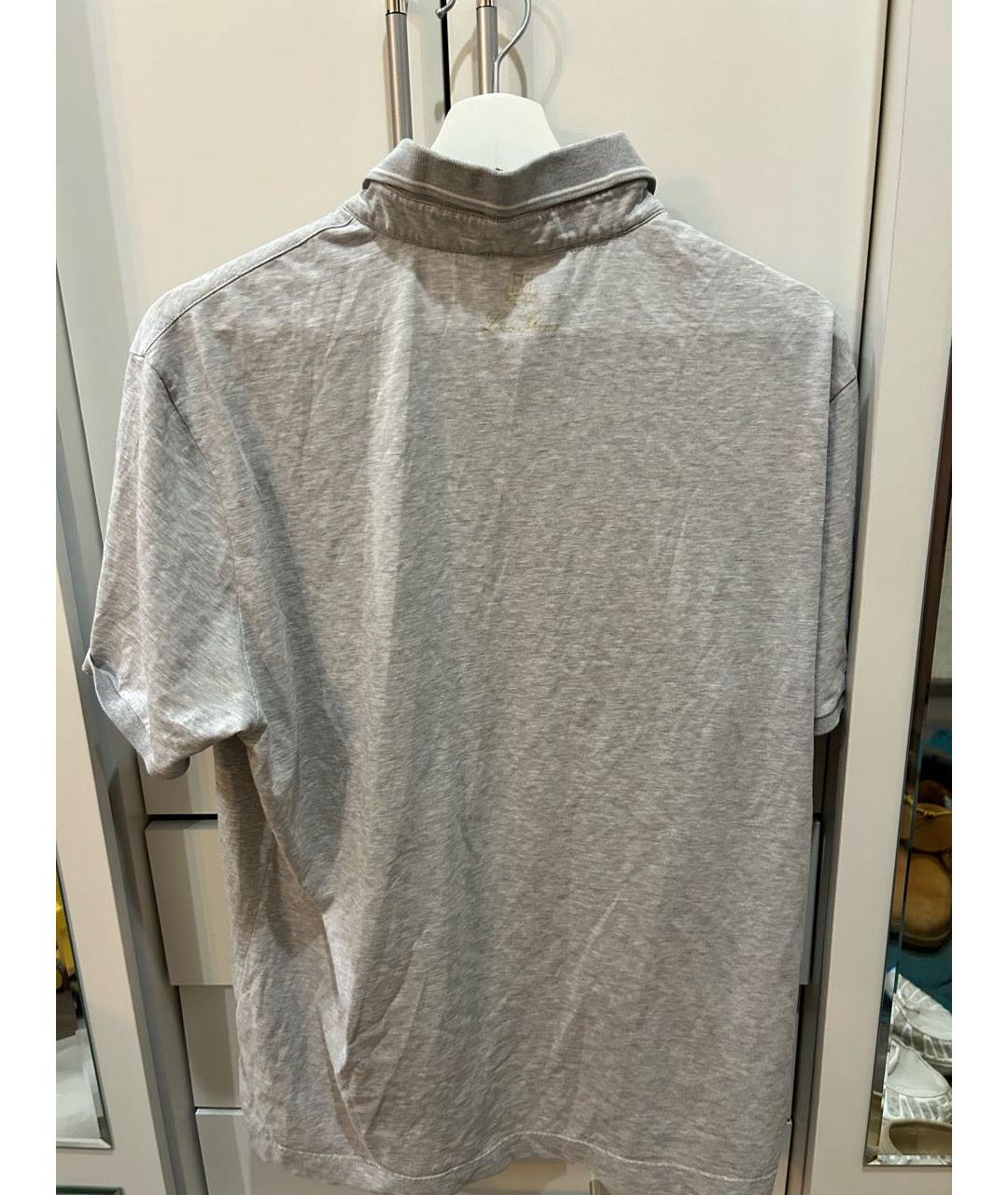 LORO PIANA Серое хлопковое поло с коротким рукавом, фото 2