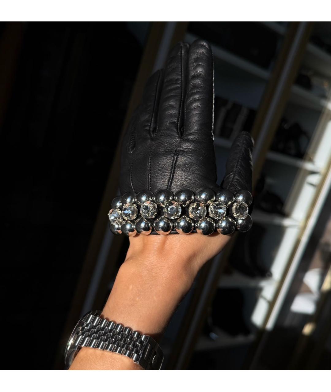 DAVID KOMA Черные кожаные перчатки, фото 3