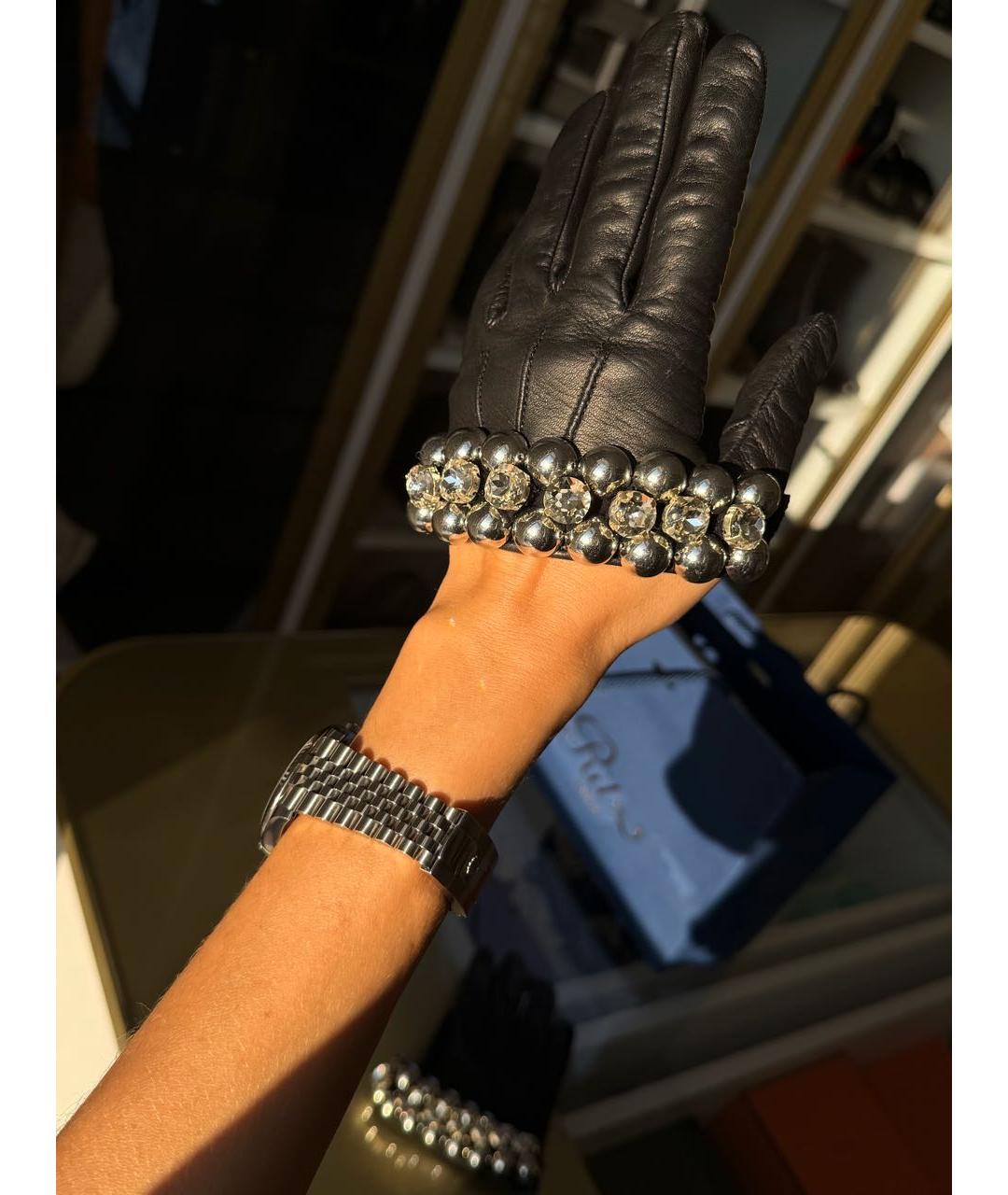 DAVID KOMA Черные кожаные перчатки, фото 2