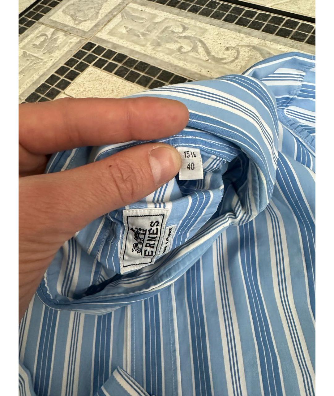 HERMES Голубая хлопковая классическая рубашка, фото 8