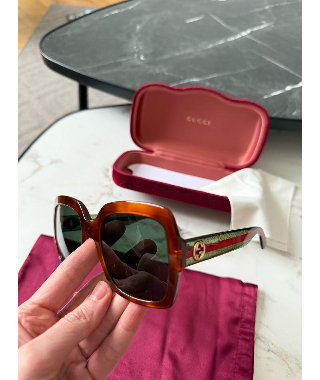 GUCCI Коричневые пластиковые солнцезащитные очки, фото 2