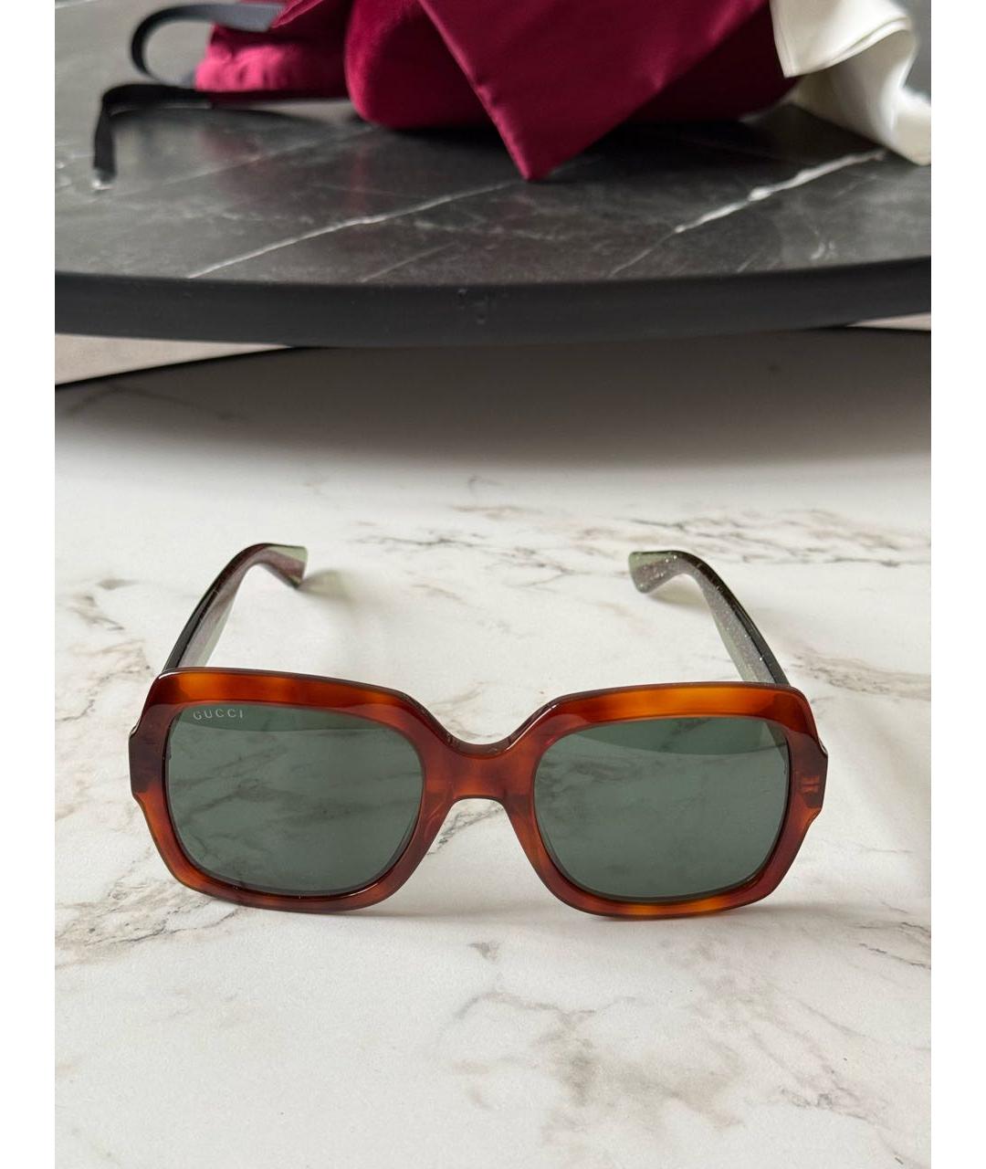 GUCCI Коричневые пластиковые солнцезащитные очки, фото 9