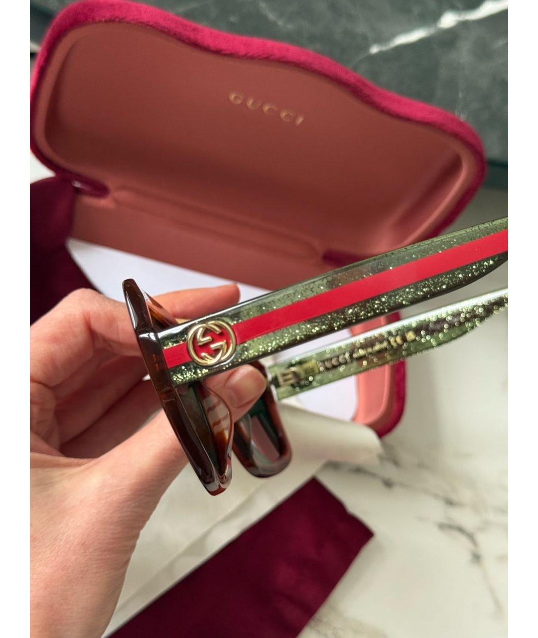 GUCCI Коричневые пластиковые солнцезащитные очки, фото 3