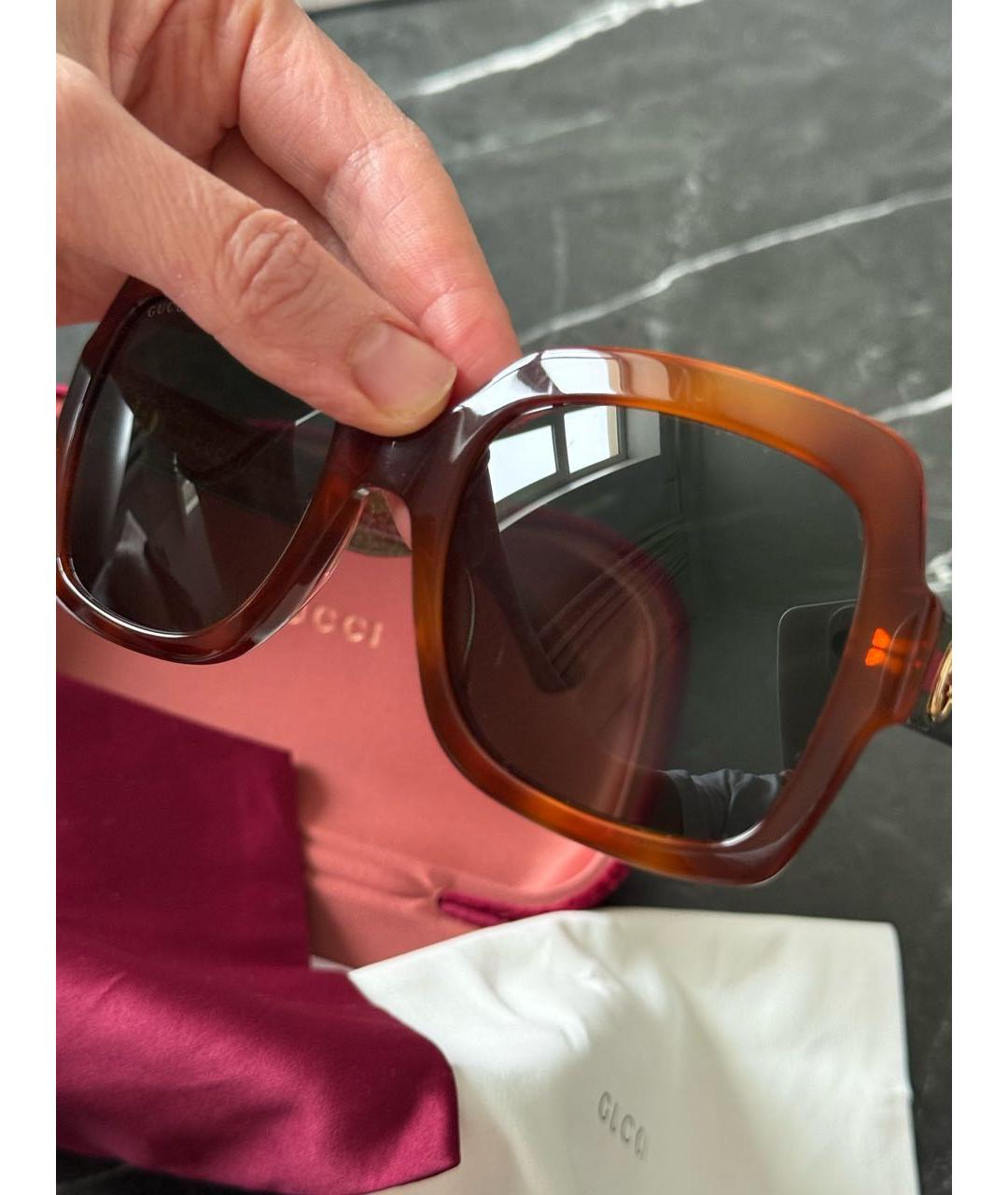 GUCCI Коричневые пластиковые солнцезащитные очки, фото 5