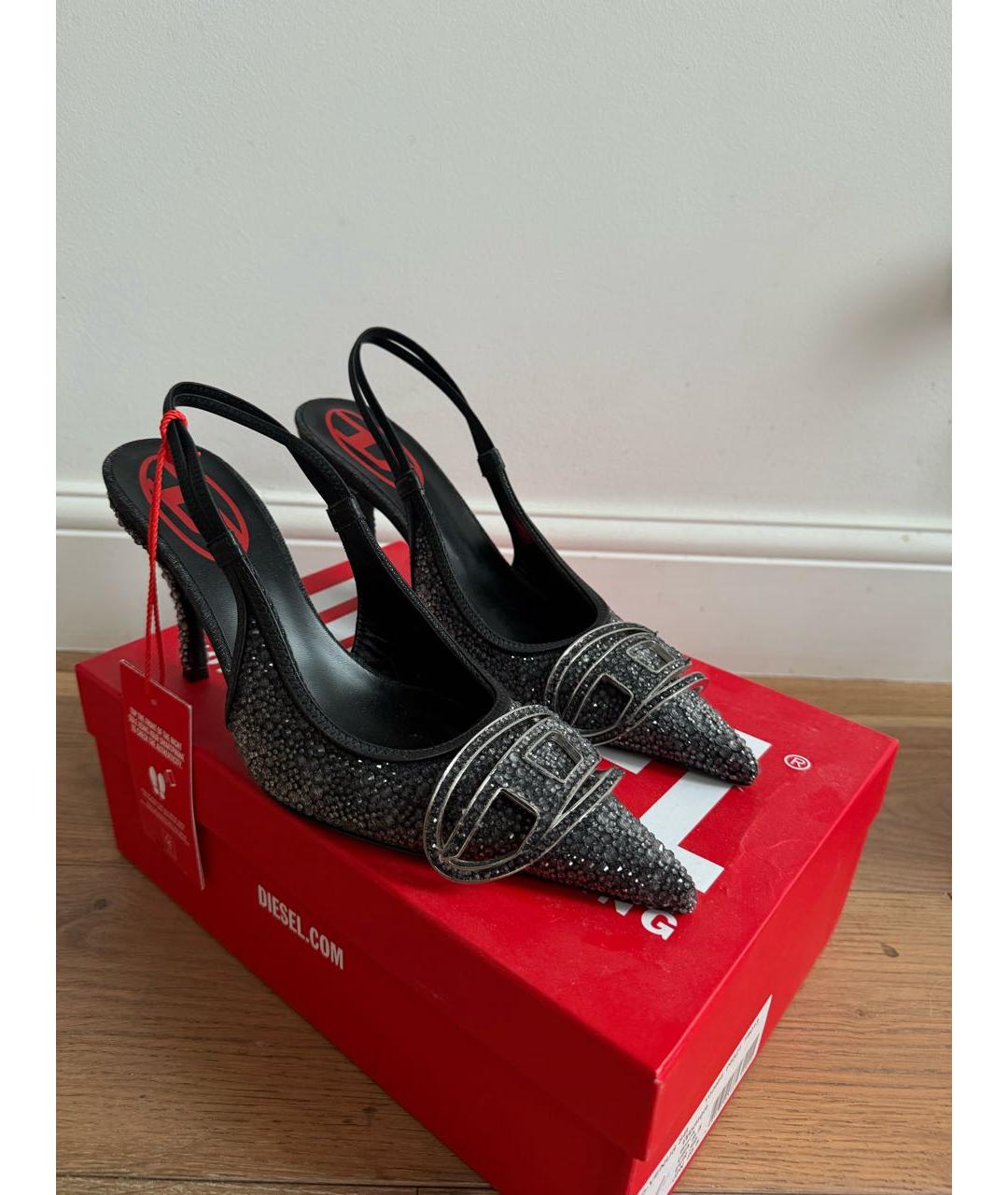 DIESEL Черные лодочки на низком каблуке, фото 2