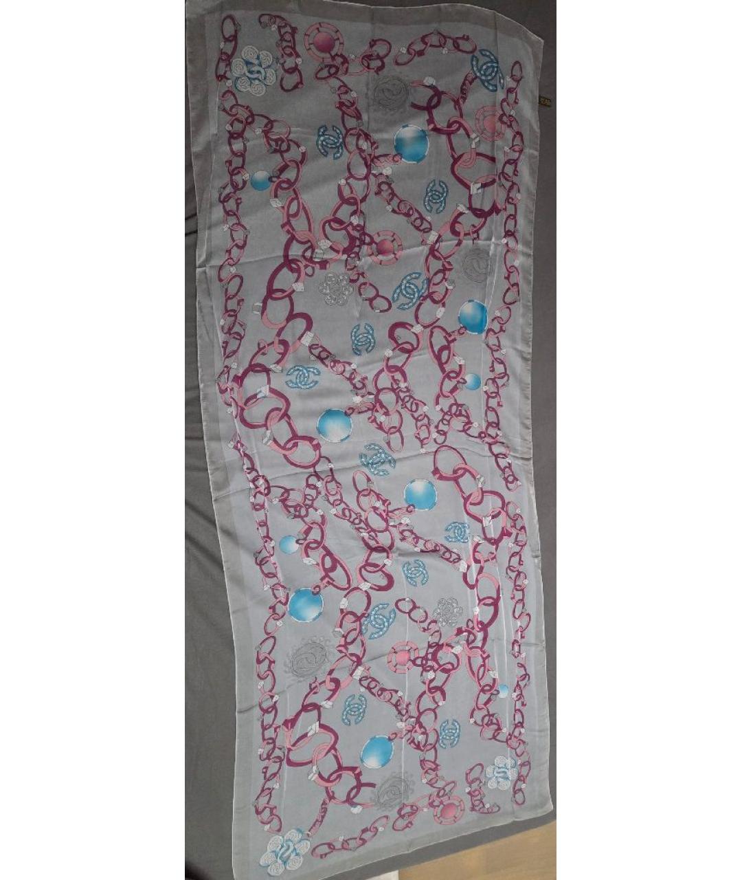 CHANEL Серый шелковый платок, фото 4