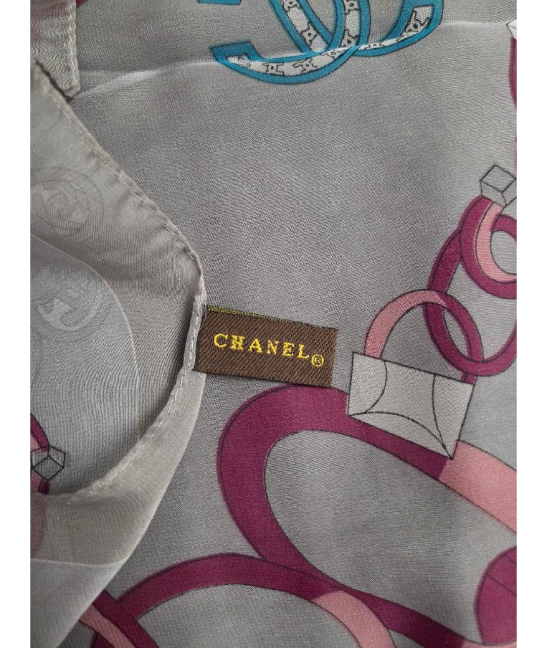 CHANEL Серый шелковый платок, фото 3