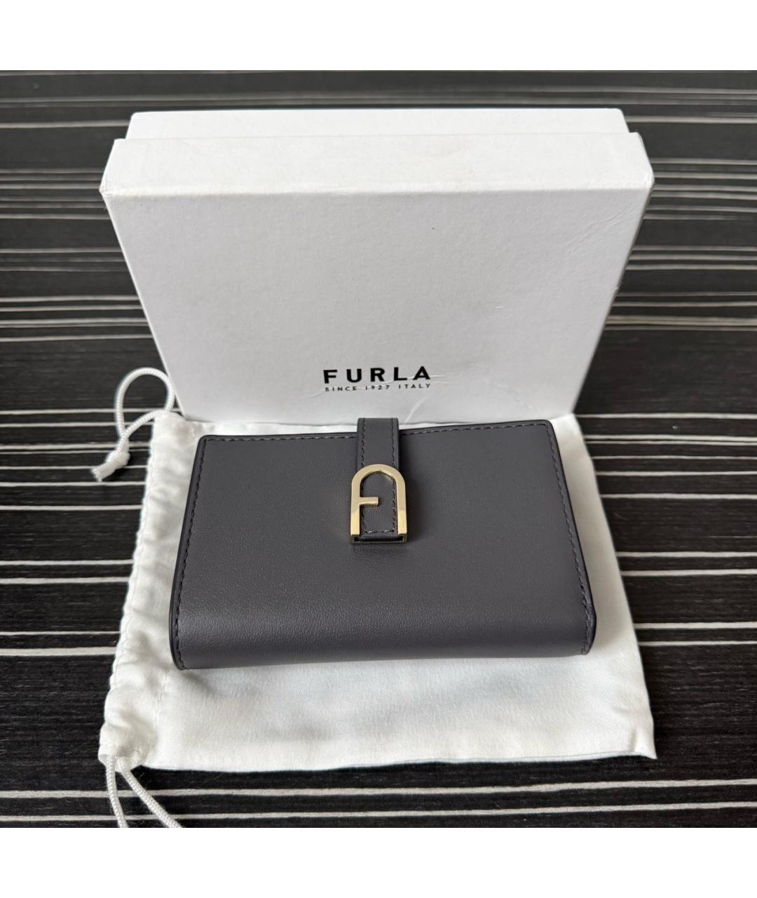 FURLA Серый кожаный кошелек, фото 5