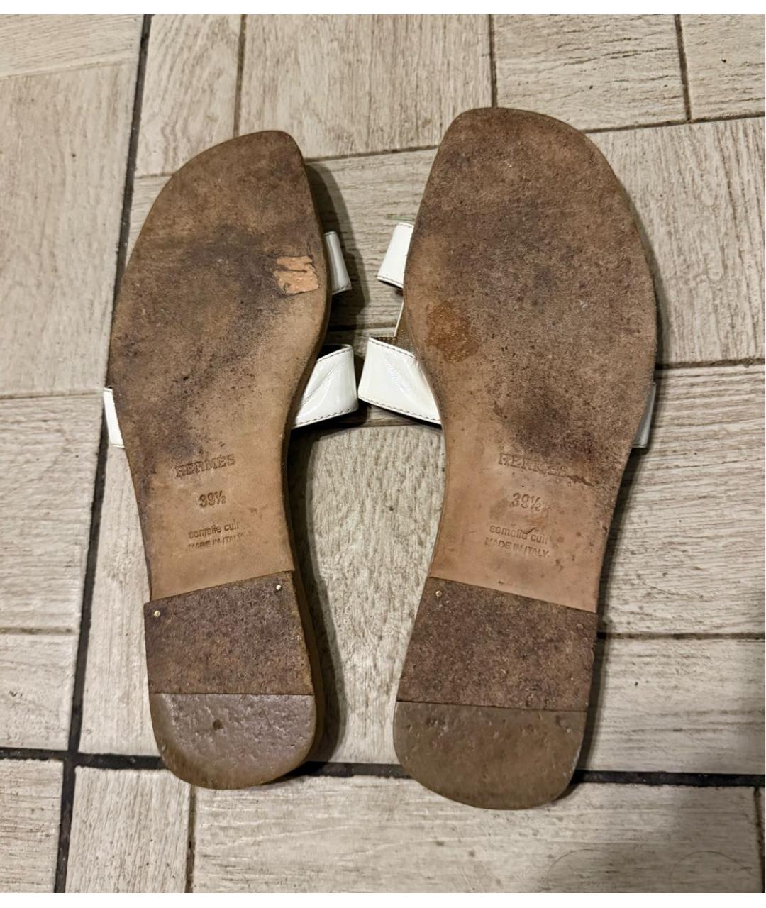 HERMES Белые кожаные шлепанцы, фото 4