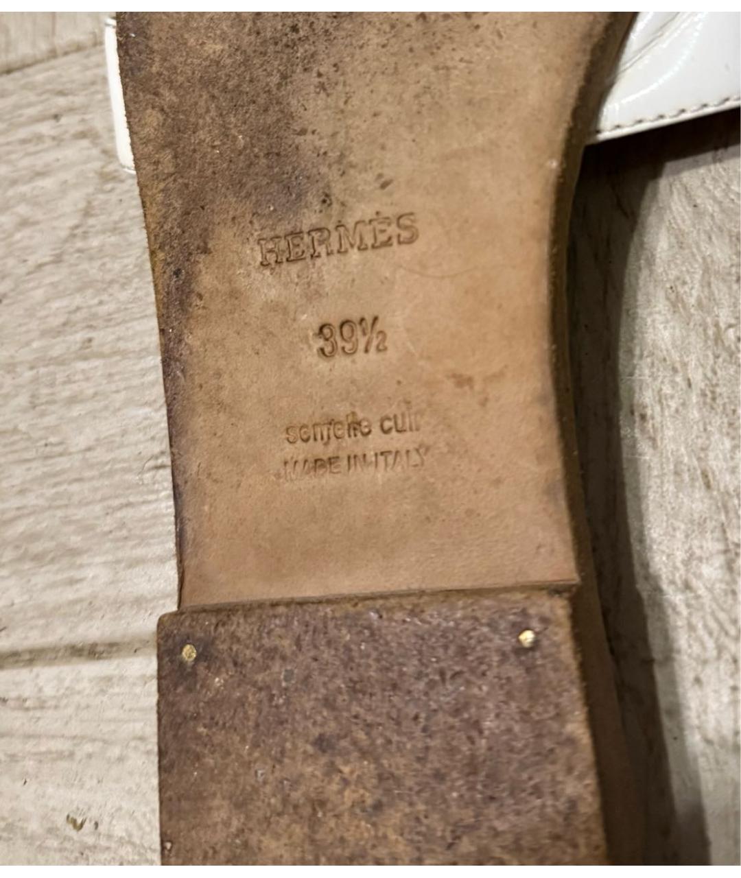 HERMES Белые кожаные шлепанцы, фото 6
