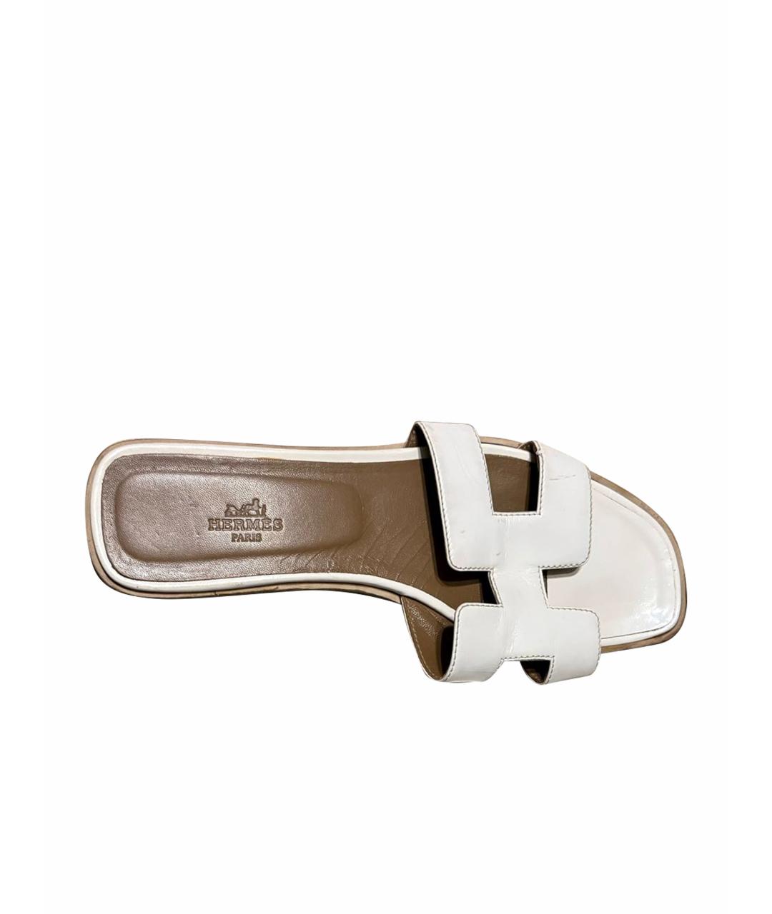 HERMES Белые кожаные шлепанцы, фото 1