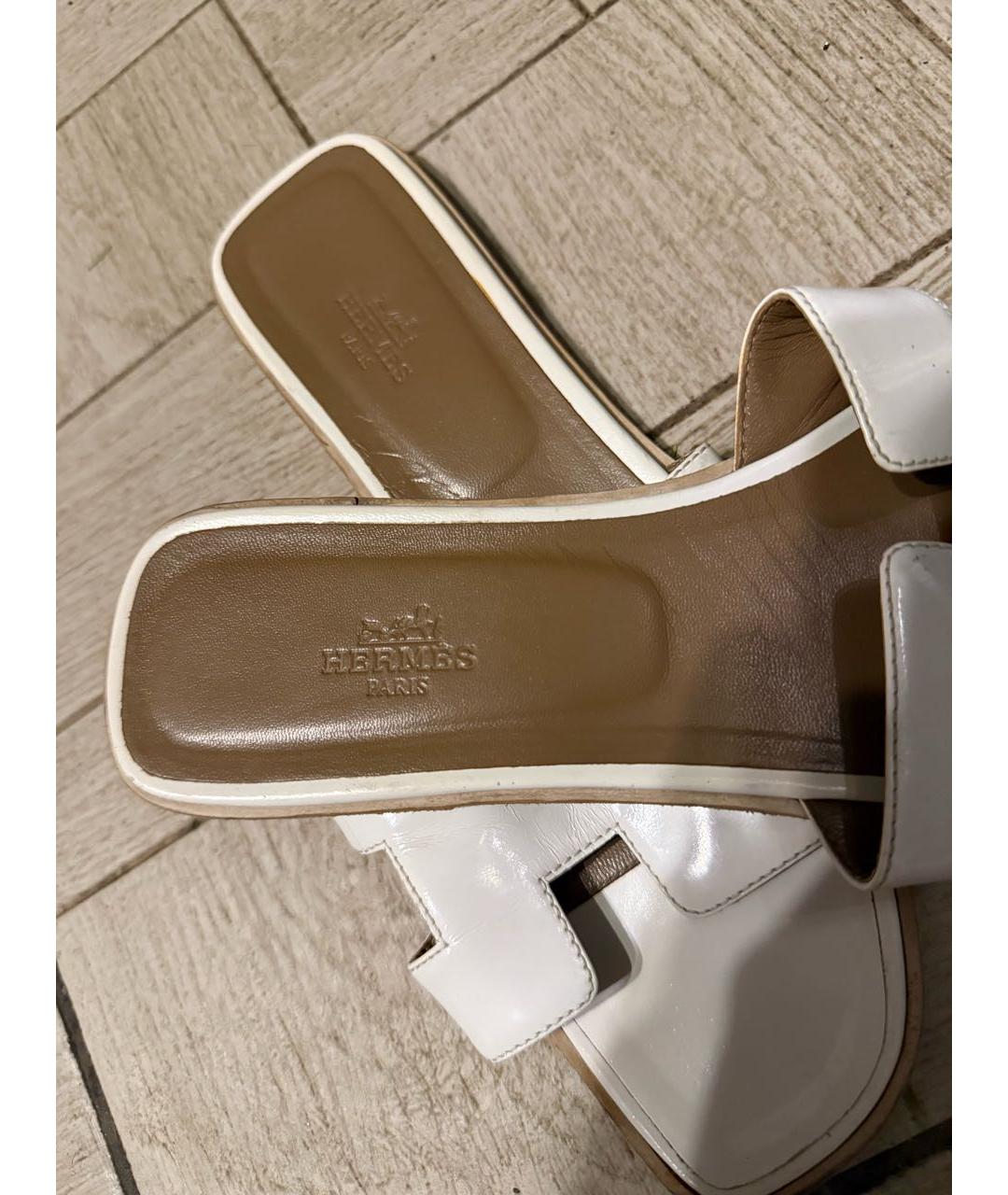 HERMES Белые кожаные шлепанцы, фото 5