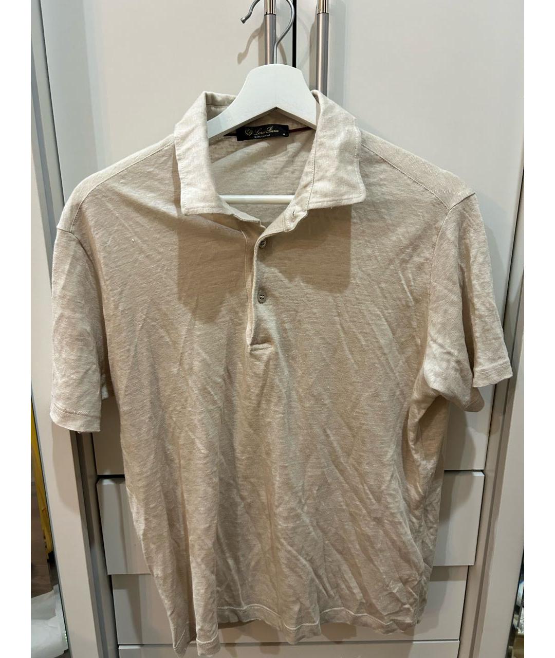 LORO PIANA Бежевое хлопковое поло с коротким рукавом, фото 6