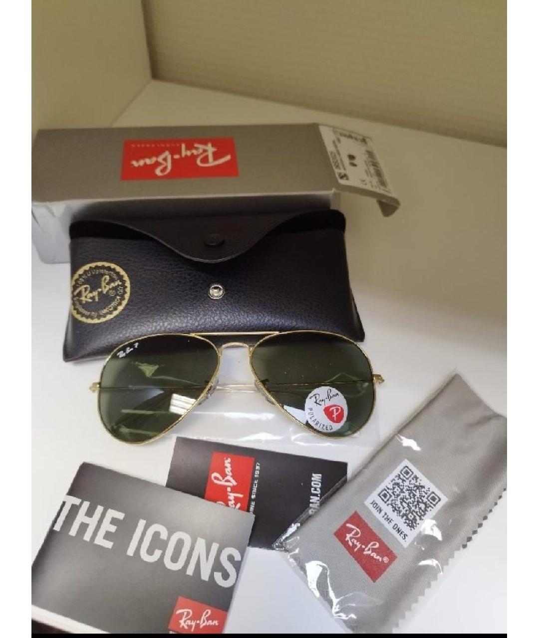 RAY BAN Золотые металлические солнцезащитные очки, фото 3