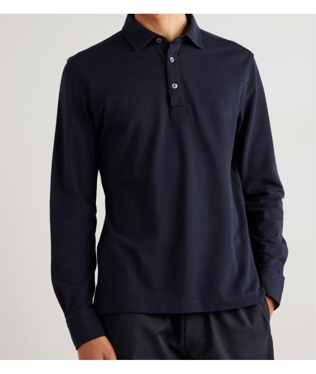 ZEGNA Темно-синее хлопковое поло с длинным рукавом, фото 2