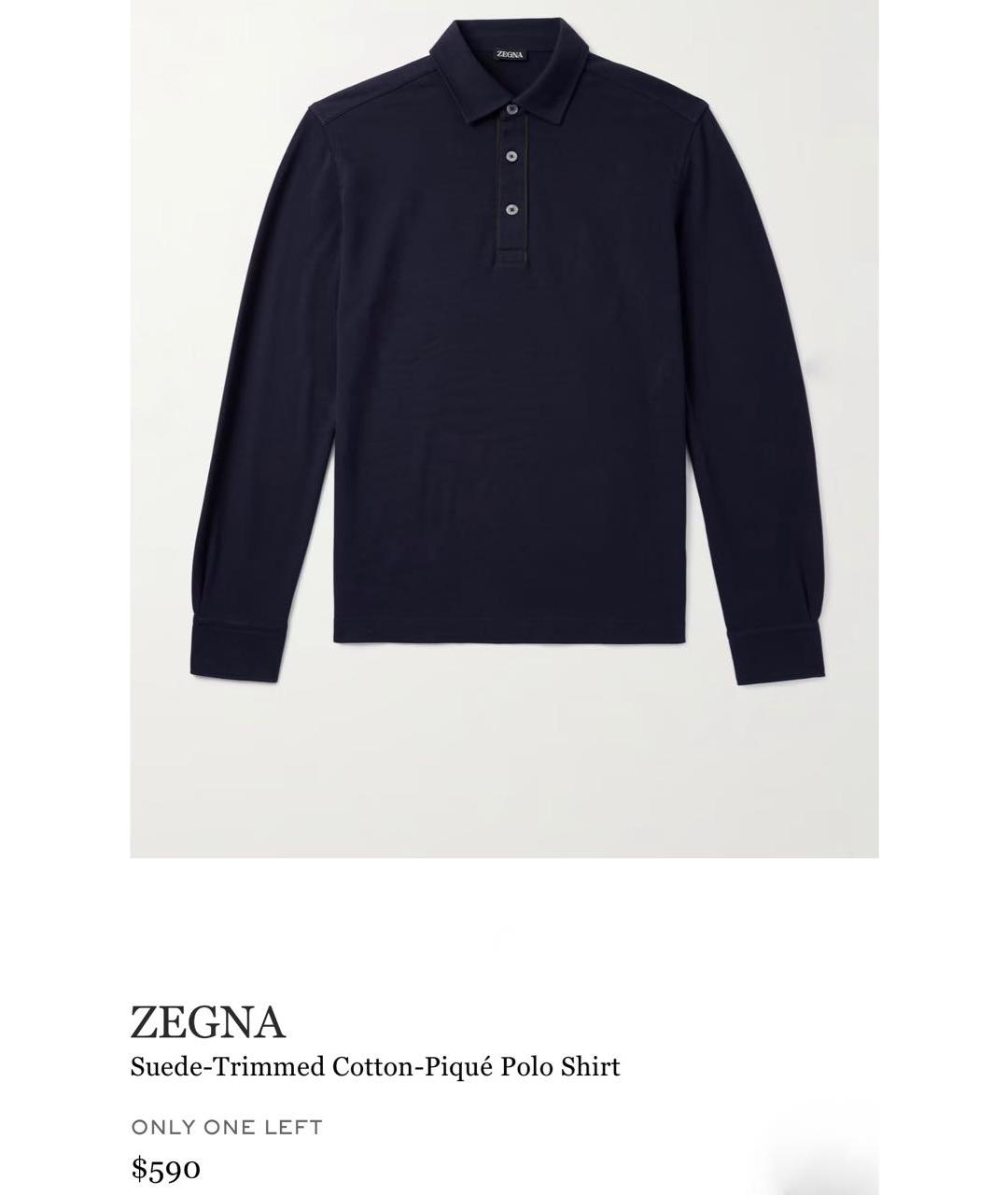 ZEGNA Темно-синее хлопковое поло с длинным рукавом, фото 7