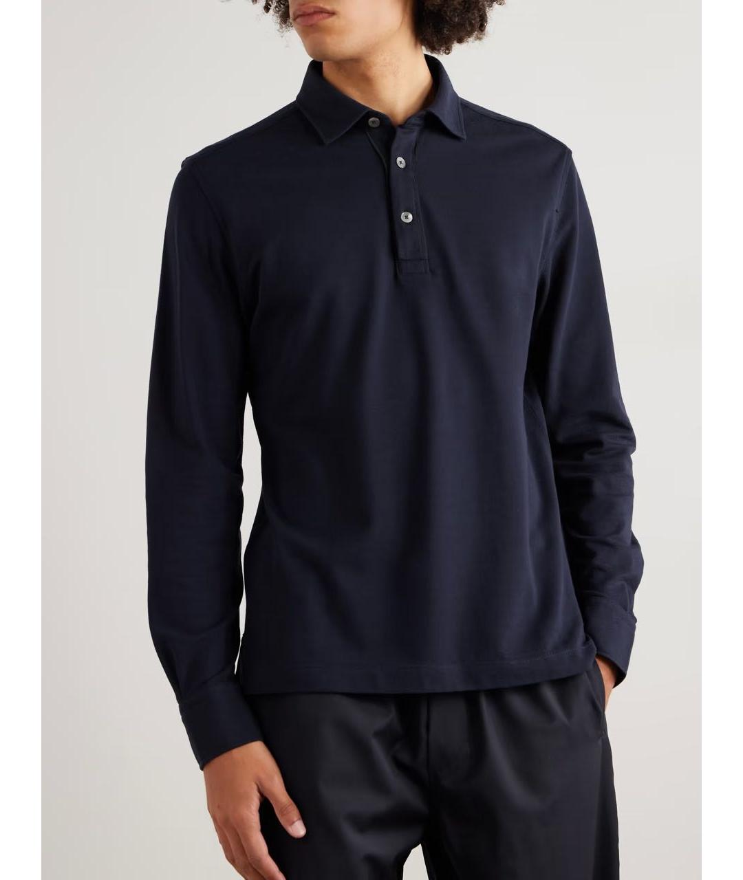 ZEGNA Темно-синее хлопковое поло с длинным рукавом, фото 8
