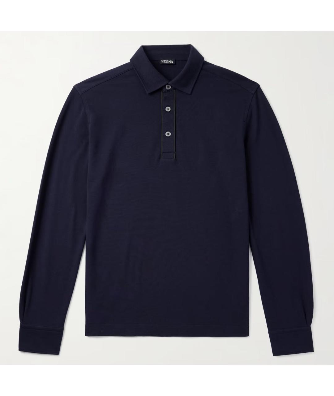 ZEGNA Темно-синее хлопковое поло с длинным рукавом, фото 9