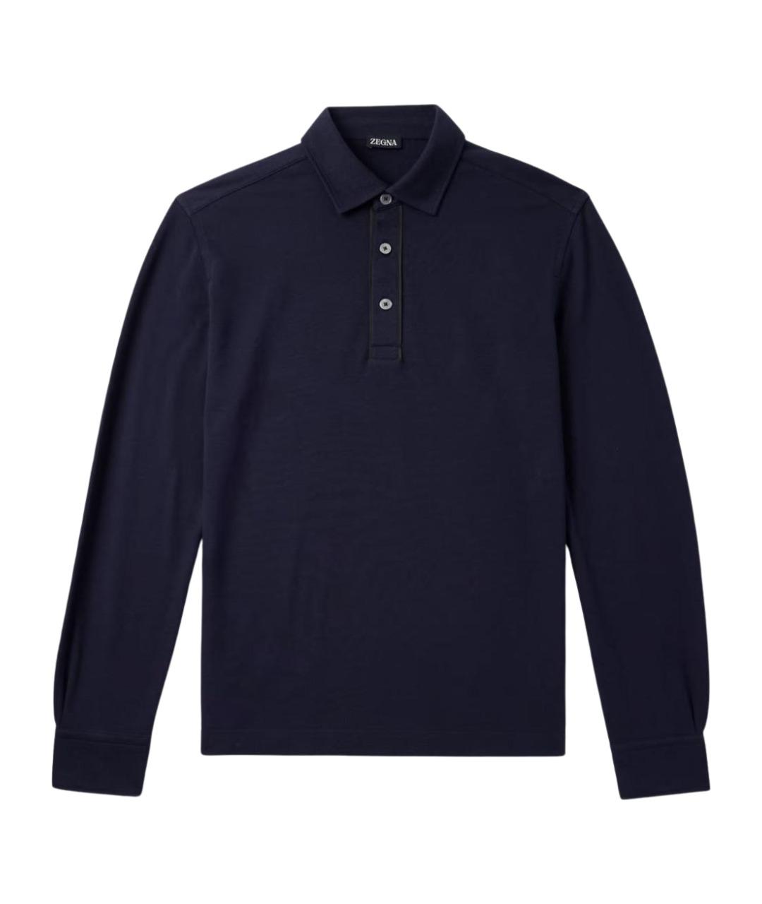 ZEGNA Темно-синее хлопковое поло с длинным рукавом, фото 1