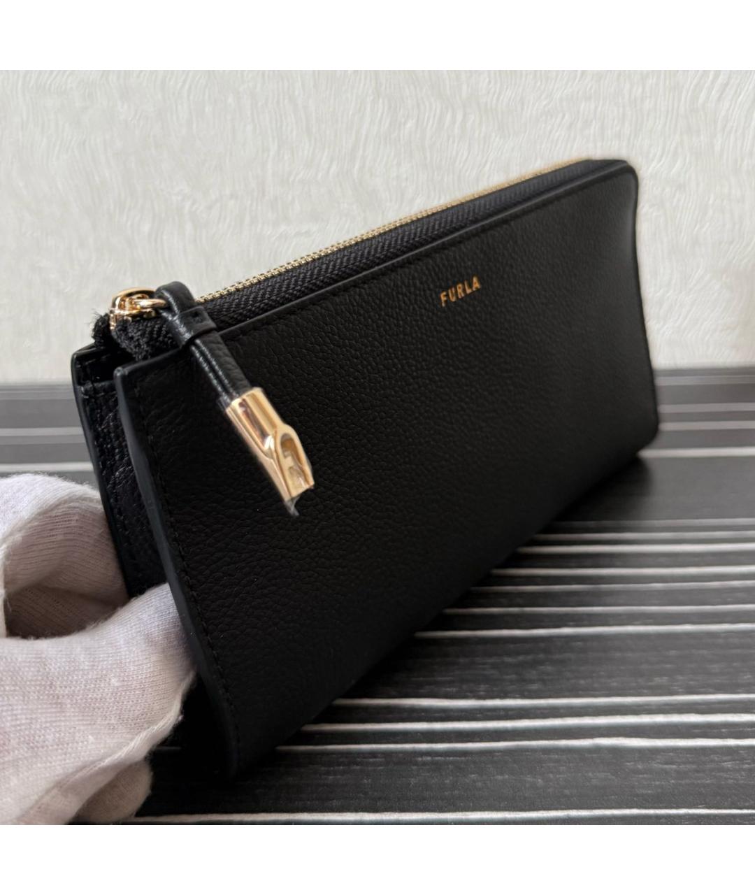 FURLA Черный кожаный кошелек, фото 2