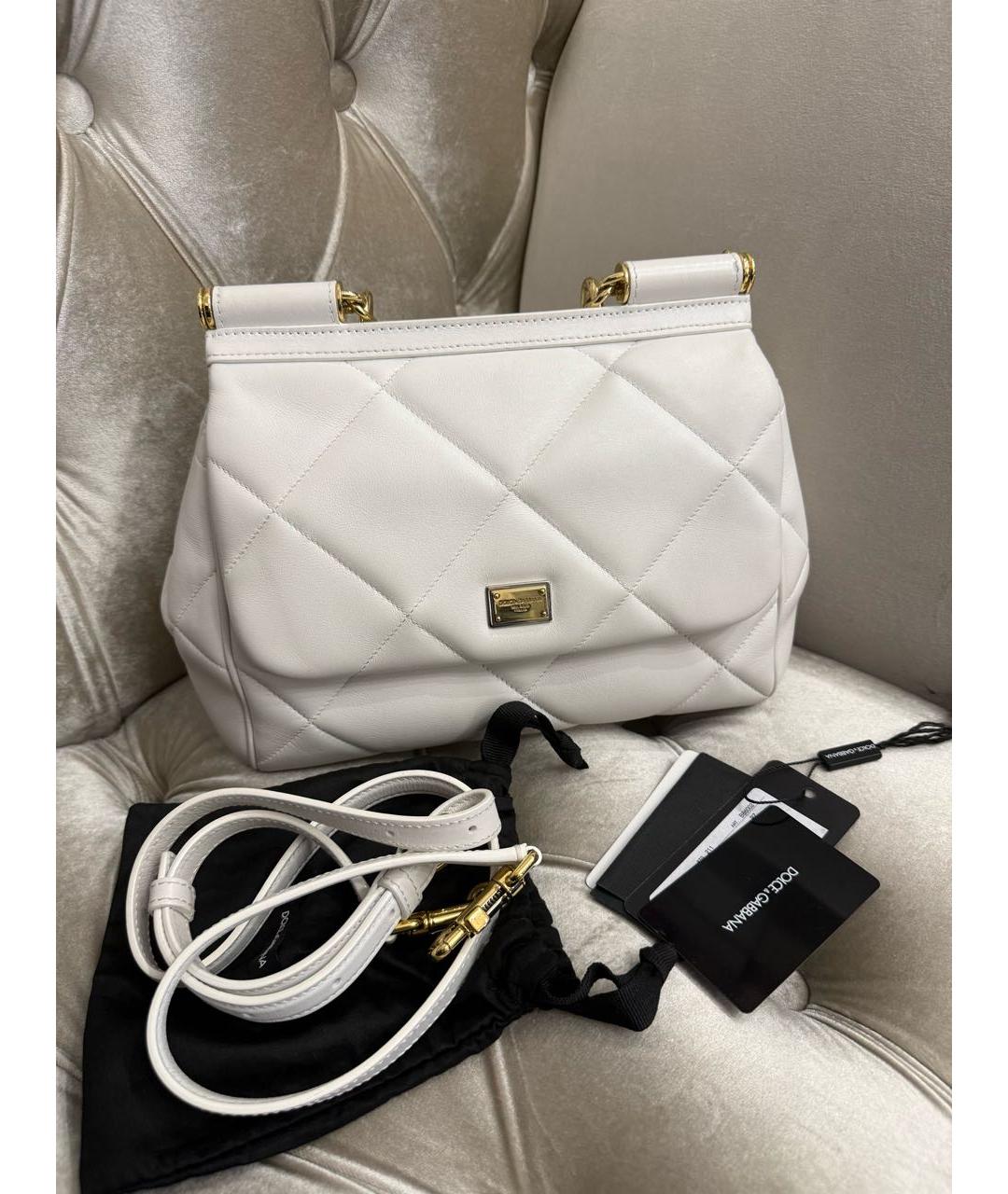 DOLCE&GABBANA Белая кожаная сумка с короткими ручками, фото 6