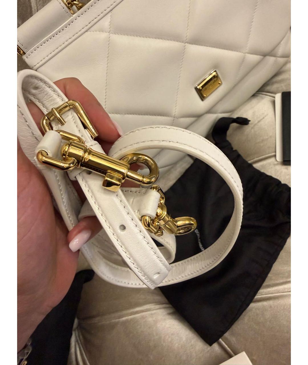 DOLCE&GABBANA Белая кожаная сумка с короткими ручками, фото 5
