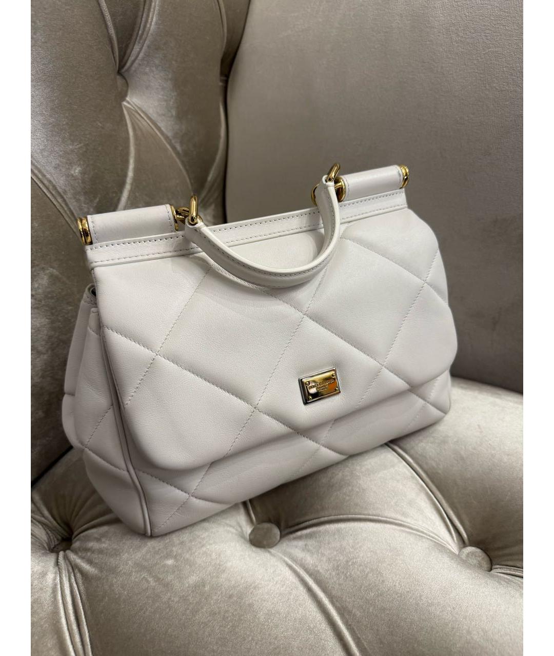 DOLCE&GABBANA Белая кожаная сумка с короткими ручками, фото 2