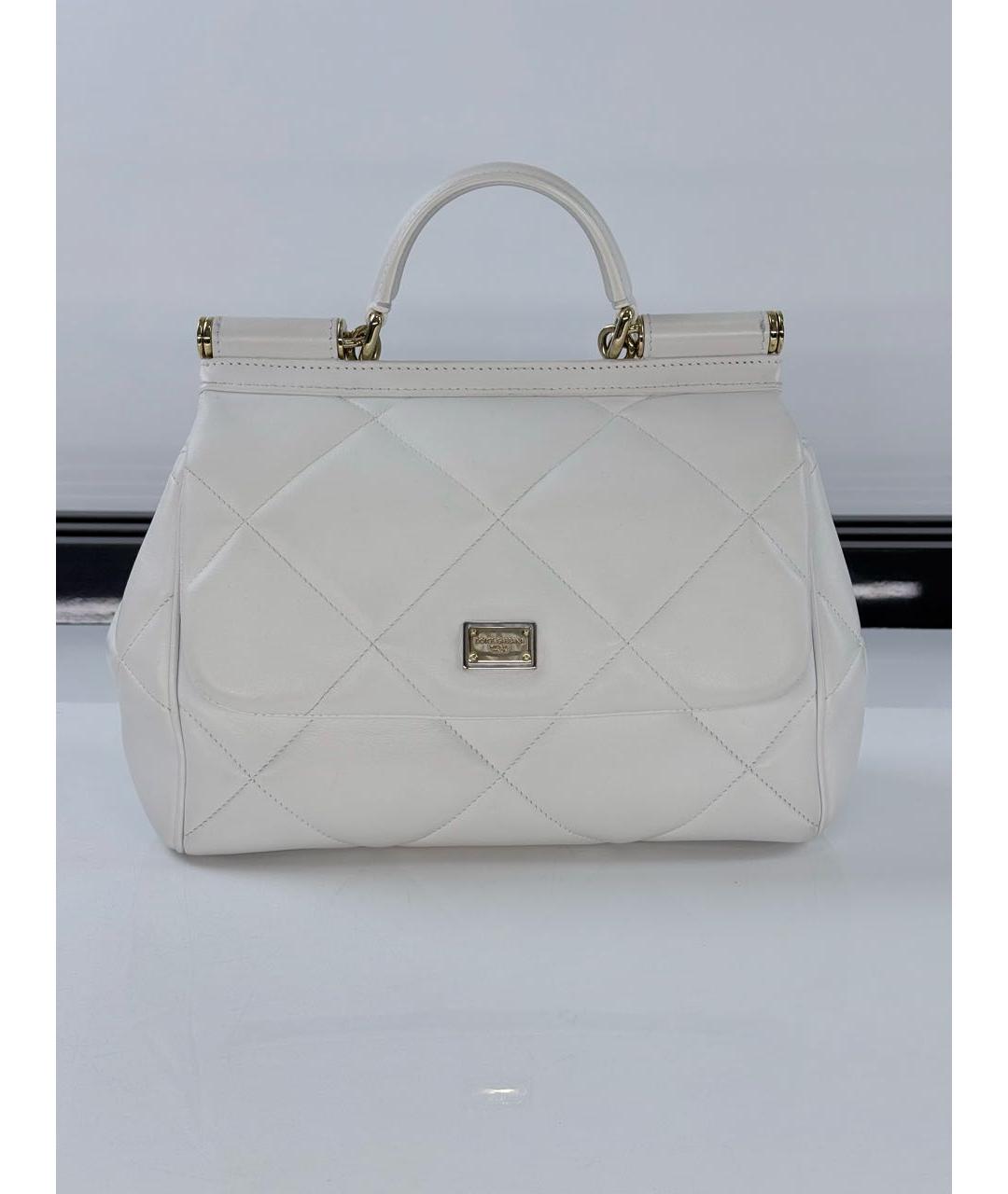 DOLCE&GABBANA Белая кожаная сумка с короткими ручками, фото 7