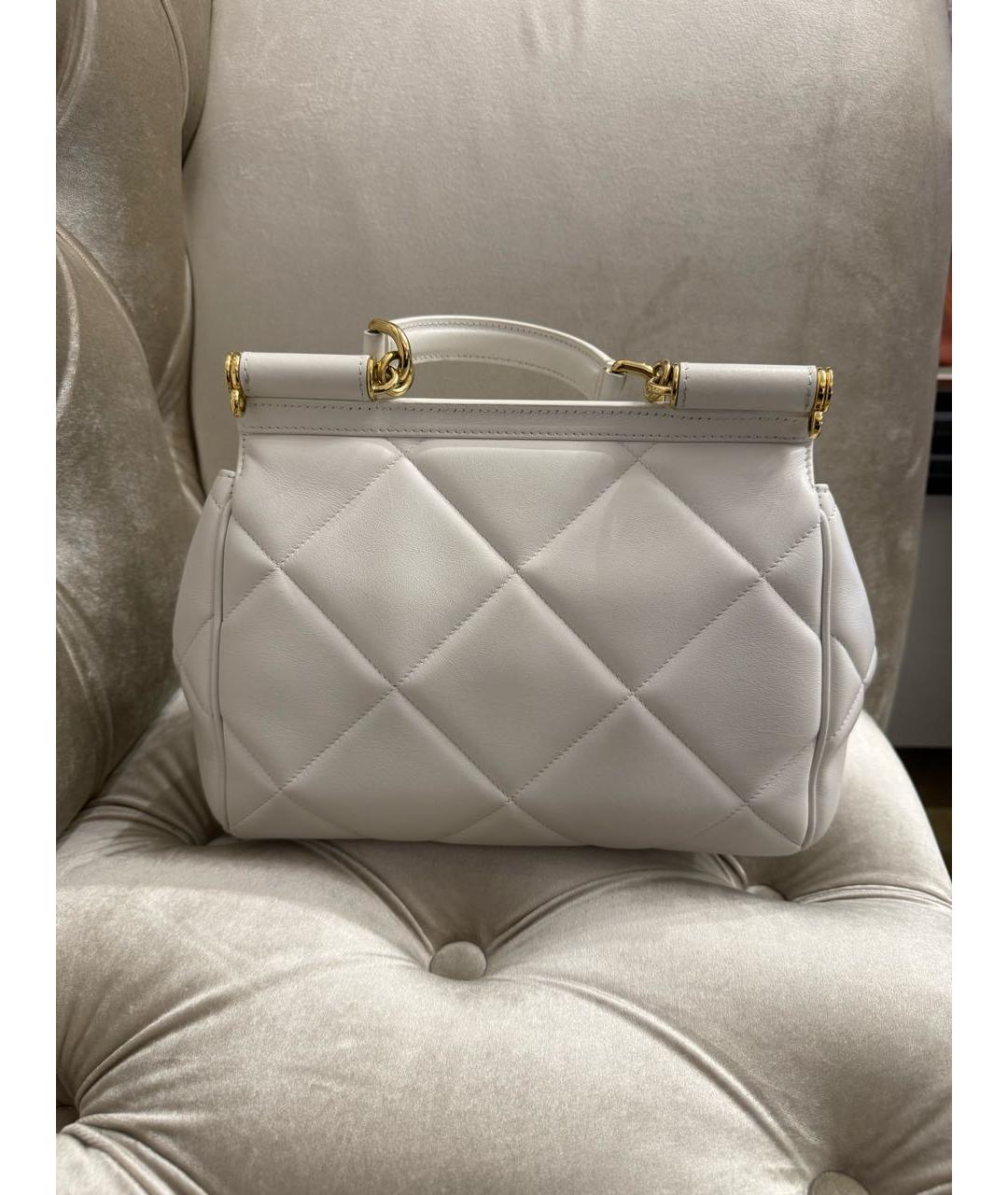 DOLCE&GABBANA Белая кожаная сумка с короткими ручками, фото 3