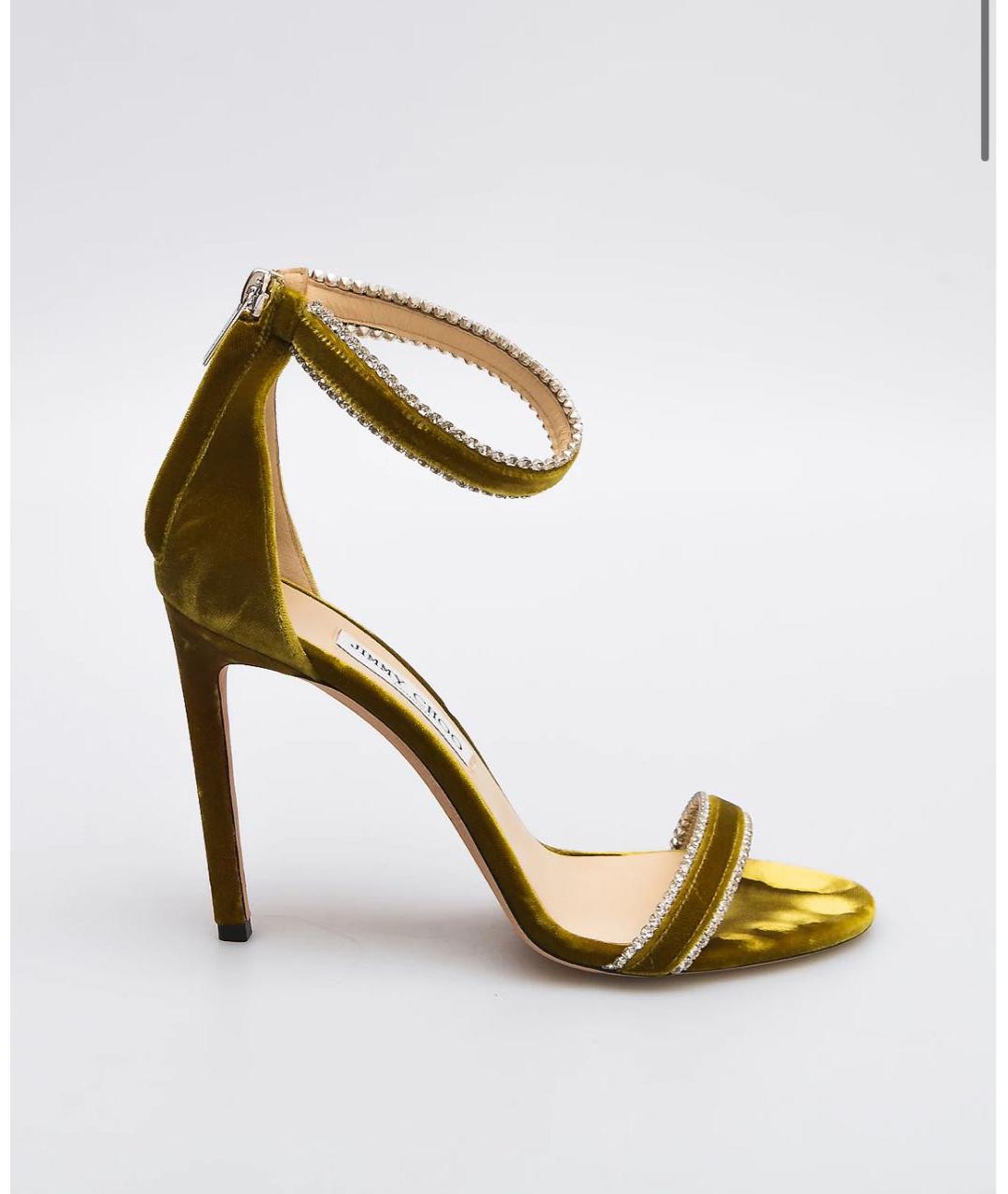 JIMMY CHOO Горчичные бархатные босоножки, фото 7