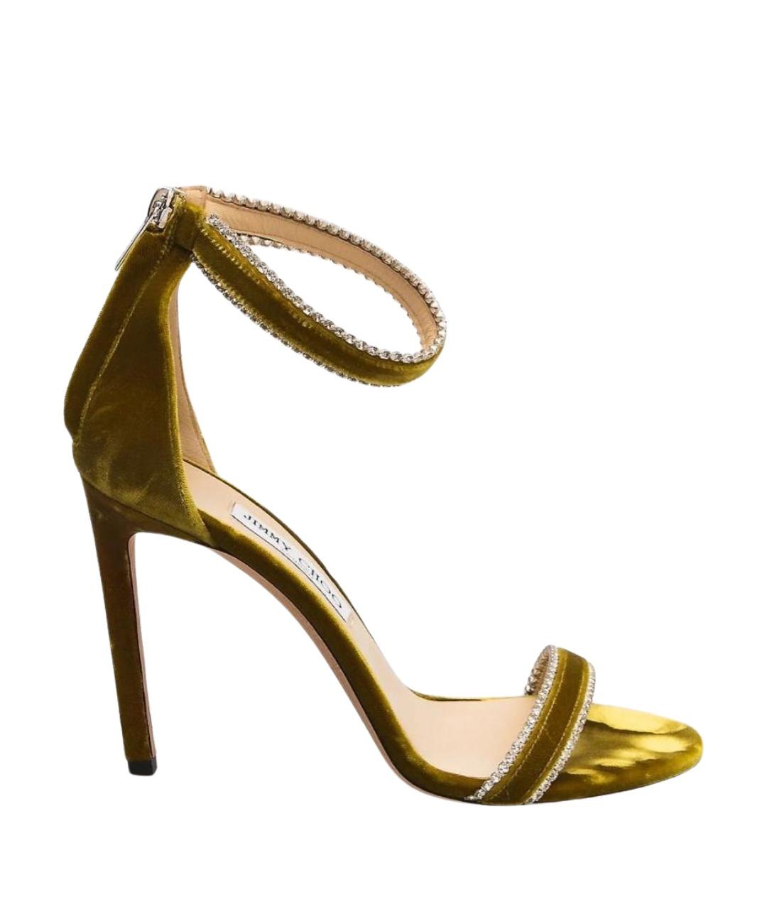 JIMMY CHOO Горчичные бархатные босоножки, фото 1