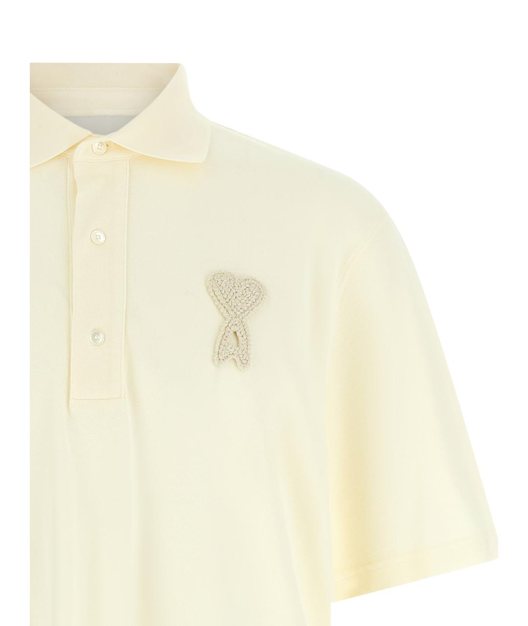 Ami Paris Бежевое хлопковое поло с коротким рукавом, фото 3