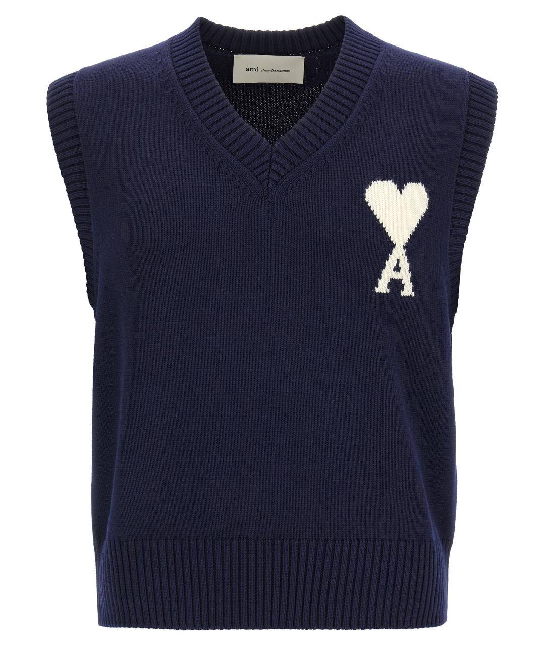 Ami Paris Темно-синяя шерстяная жилетка, фото 1