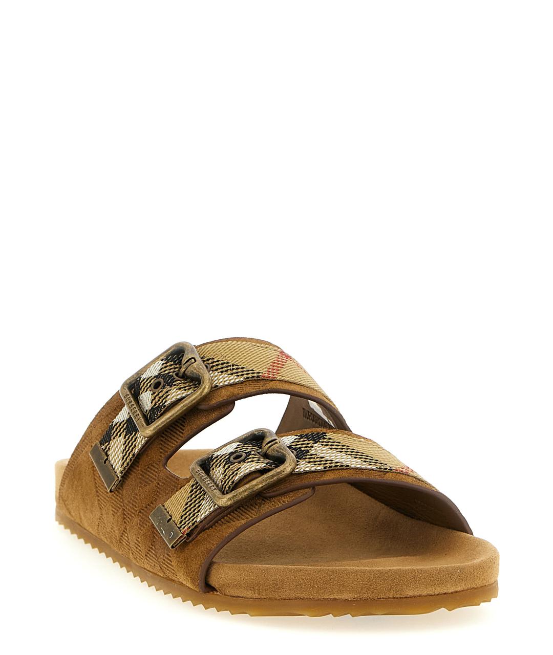 BURBERRY Коричневые замшевые шлепанцы, фото 2