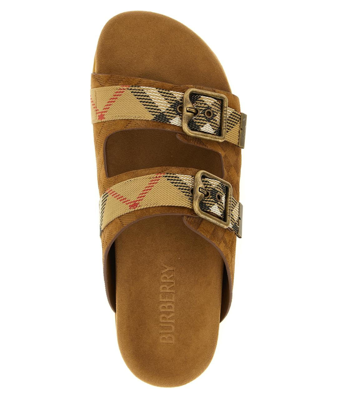 BURBERRY Коричневые замшевые шлепанцы, фото 4