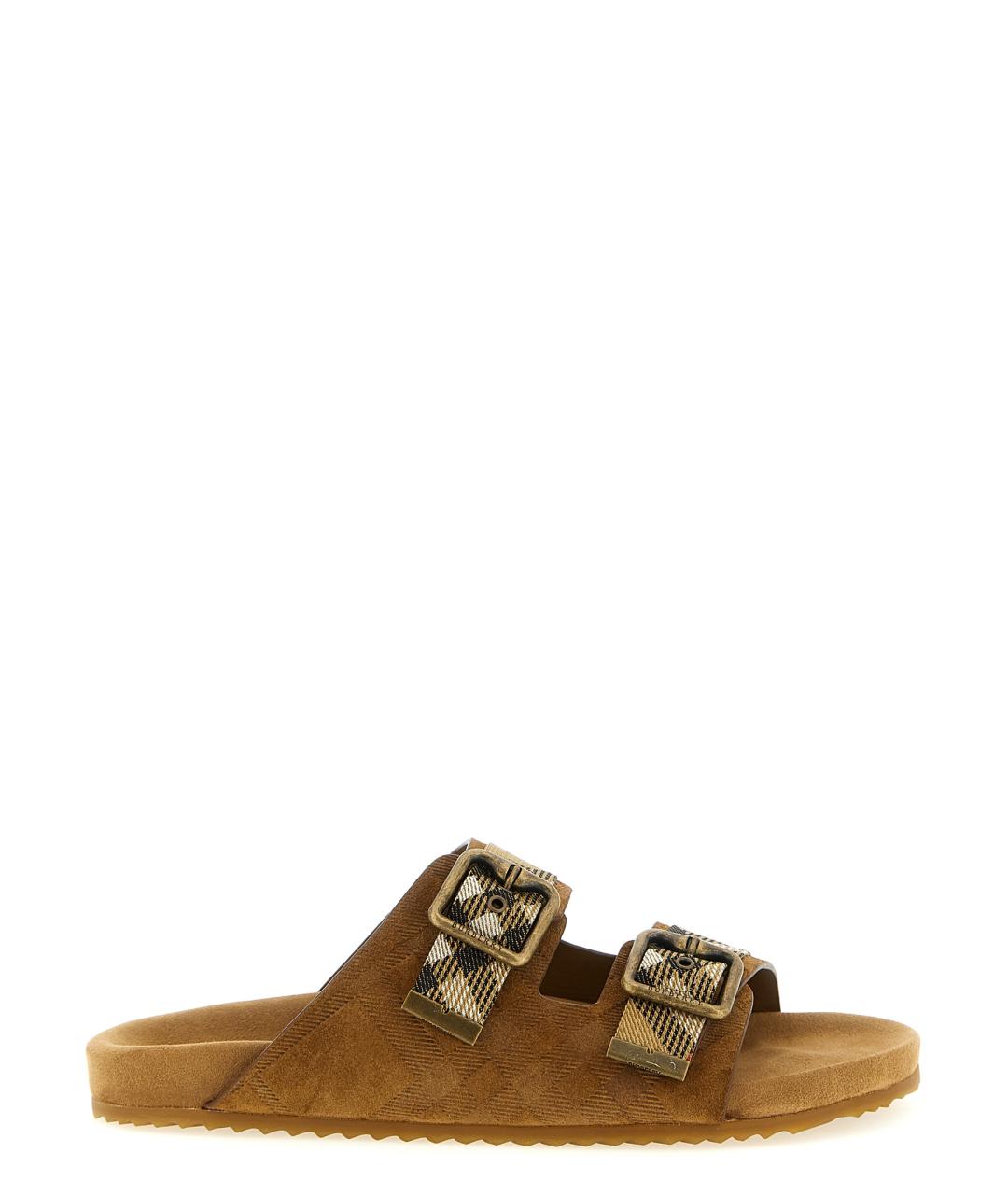 BURBERRY Коричневые замшевые шлепанцы, фото 1