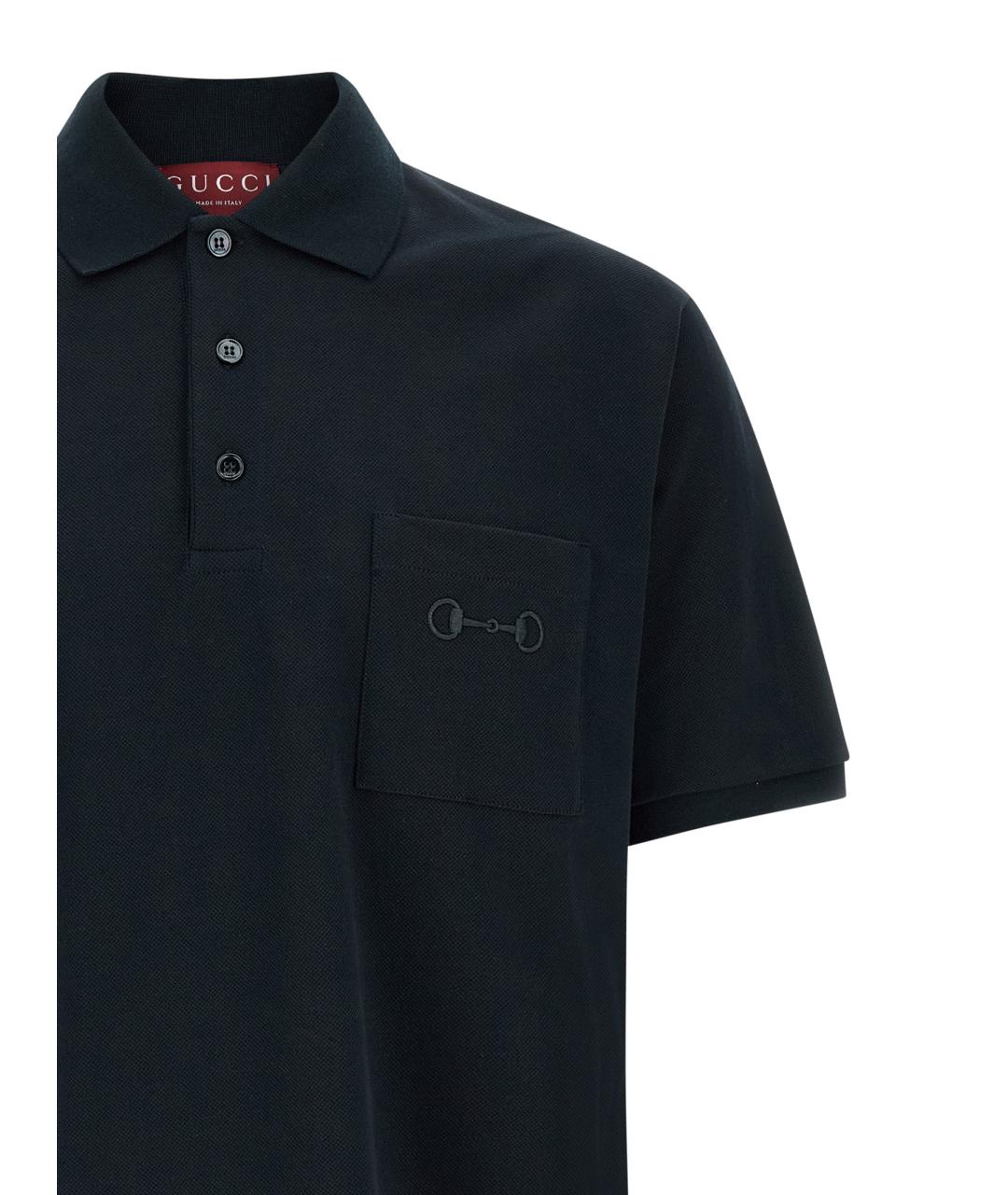 GUCCI Темно-синее хлопковое поло с коротким рукавом, фото 3