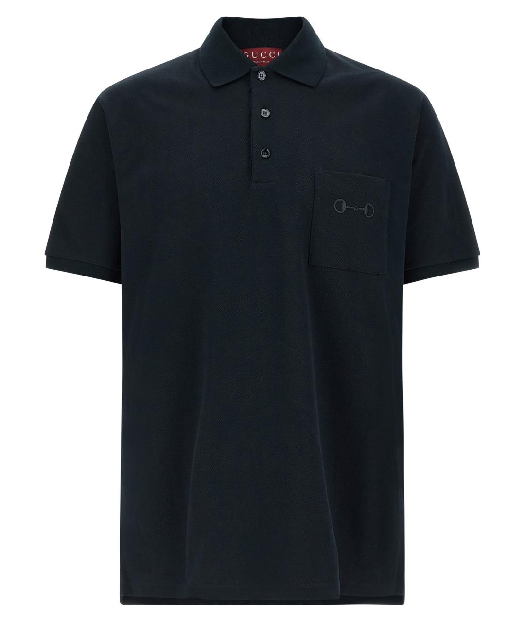 GUCCI Темно-синее хлопковое поло с коротким рукавом, фото 1