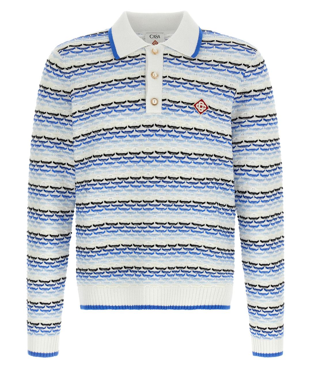 CASABLANCA Синее хлопковое поло с длинным рукавом, фото 1